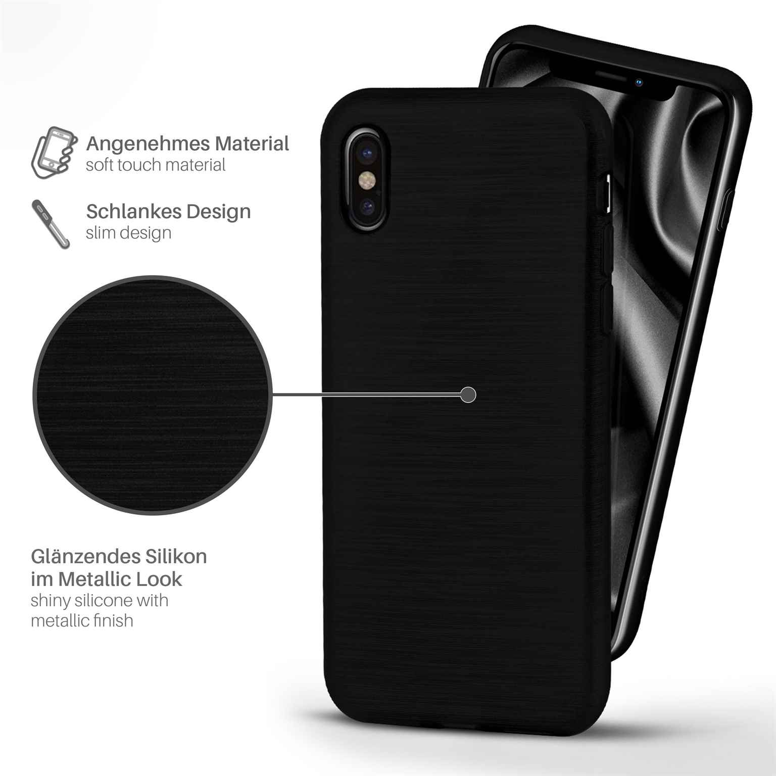 moex Brushed Case für iPhone XS – Silikon Handyhülle, Backcover in Aluminium Optik – Weiteres Produktbild 2