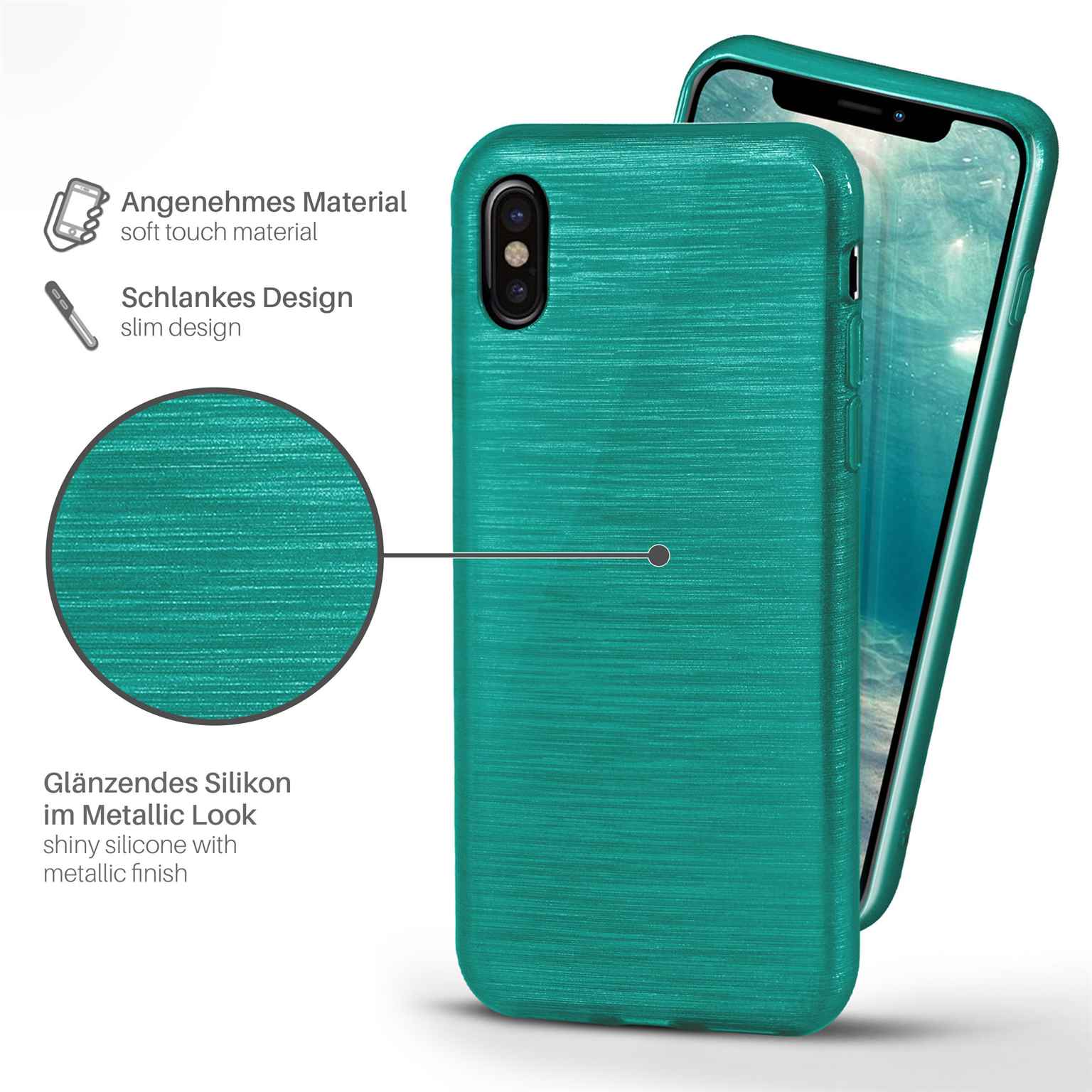 moex Brushed Case für iPhone XS – Silikon Handyhülle, Backcover in Aluminium Optik – Weiteres Produktbild 2