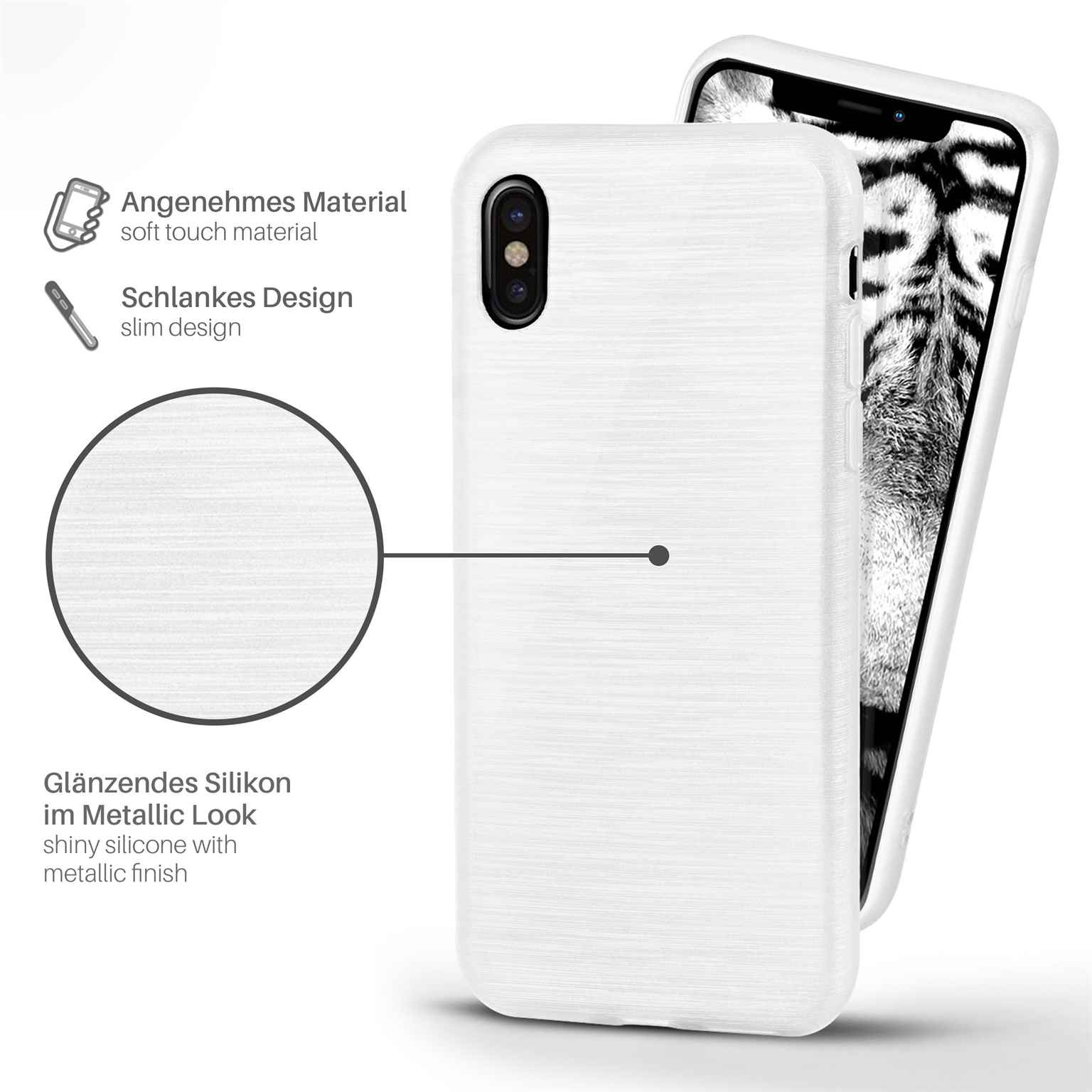moex Brushed Case für iPhone XS – Silikon Handyhülle, Backcover in Aluminium Optik – Weiteres Produktbild 2