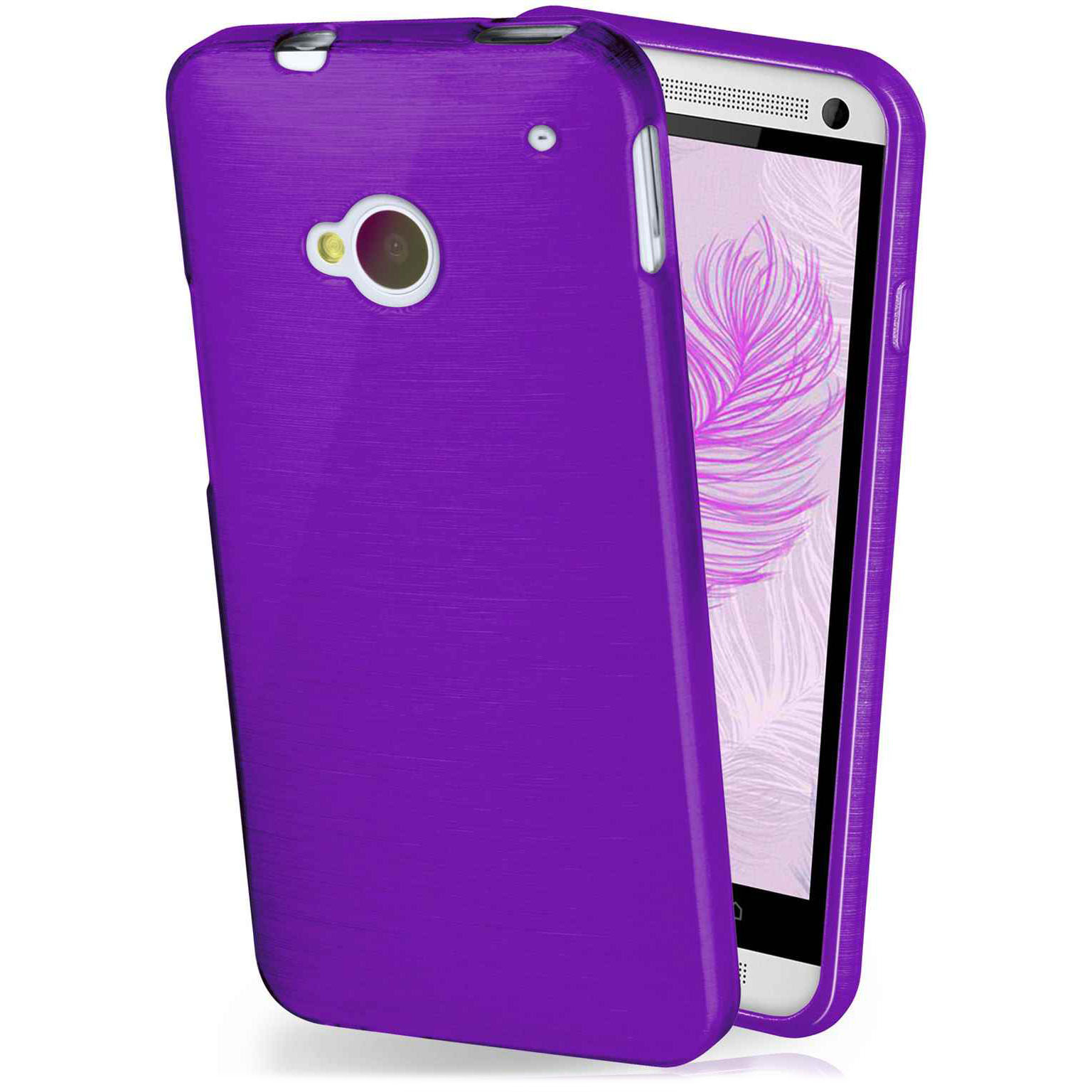 moex Brushed Case für HTC One M7 – Silikon Handyhülle, Backcover in Aluminium Optik – Purpure-Purple
