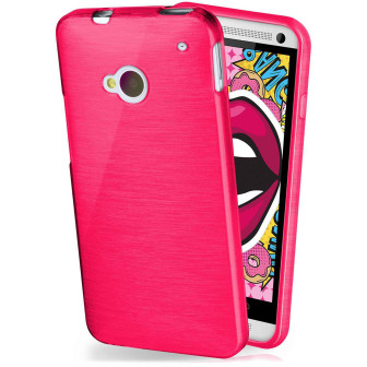 moex moex Brushed Case für HTC One M7 – Silikon Handyhülle, Backcover in Aluminium Optik – Magenta-Pink