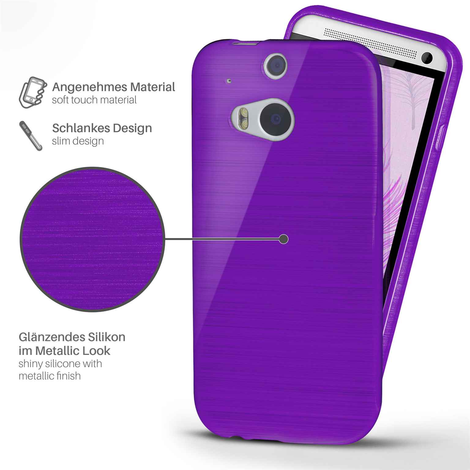 moex Brushed Case für HTC One M8 – Silikon Handyhülle, Backcover in Aluminium Optik – Weiteres Produktbild 1