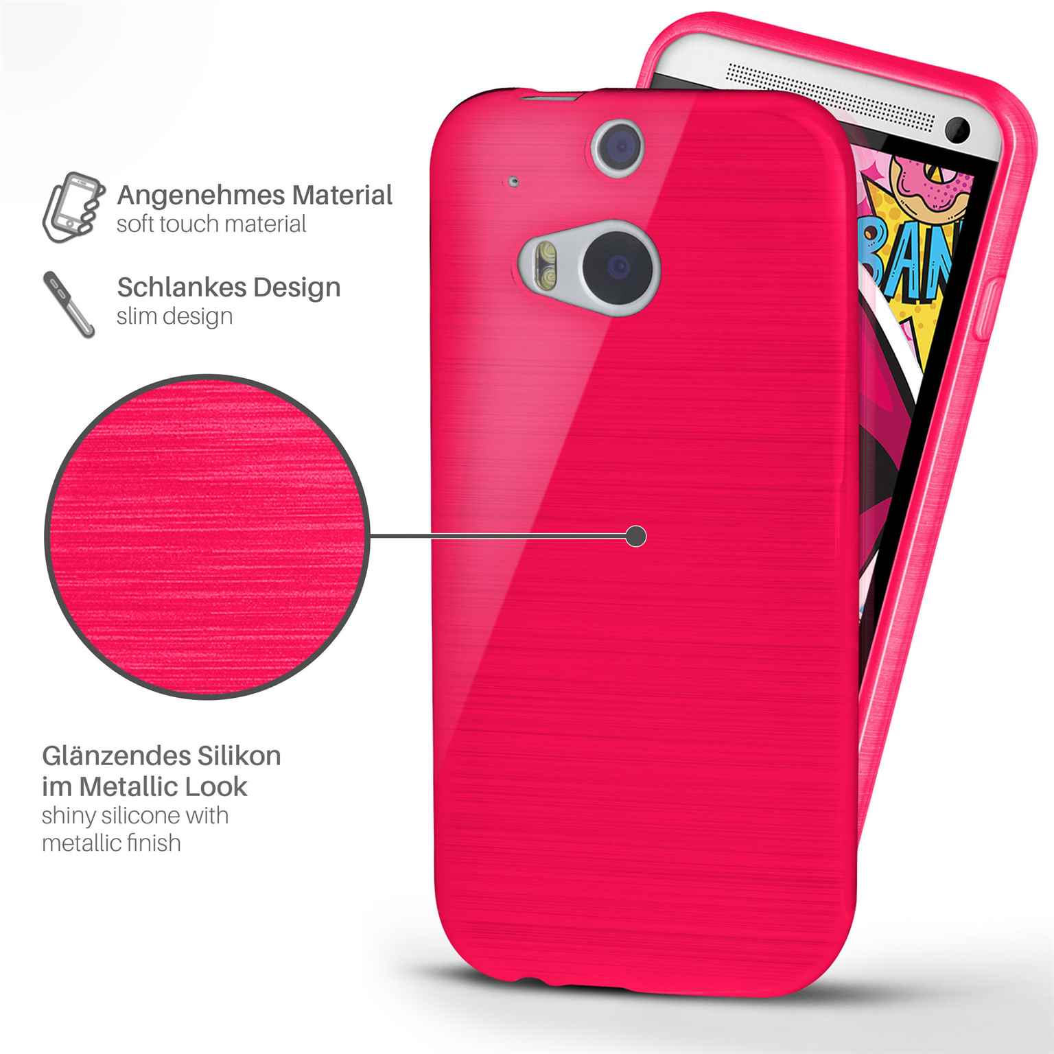 moex Brushed Case für HTC One M8 – Silikon Handyhülle, Backcover in Aluminium Optik – Weiteres Produktbild 1
