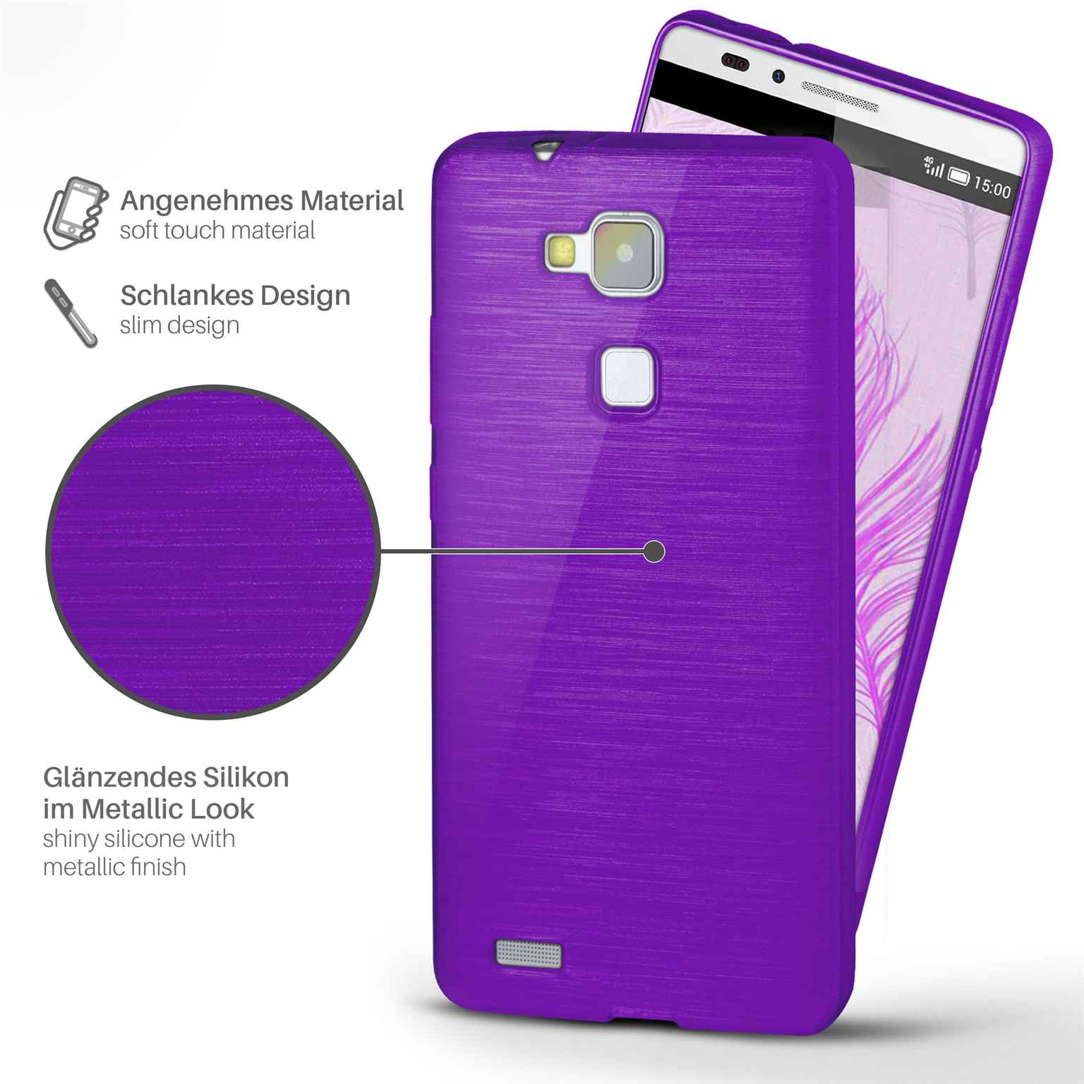 moex Brushed Case für Huawei Ascend Mate 7 – Silikon Handyhülle, Backcover in Aluminium Optik – Weiteres Produktbild 1