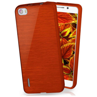 moex Brushed Case für Huawei Honor 6 – Silikon Handyhülle, Backcover in Aluminium Optik – Indian-Red