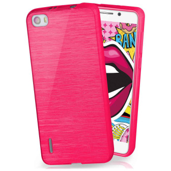 moex Brushed Case für Huawei Honor 6 – Silikon Handyhülle, Backcover in Aluminium Optik – Magenta-Pink