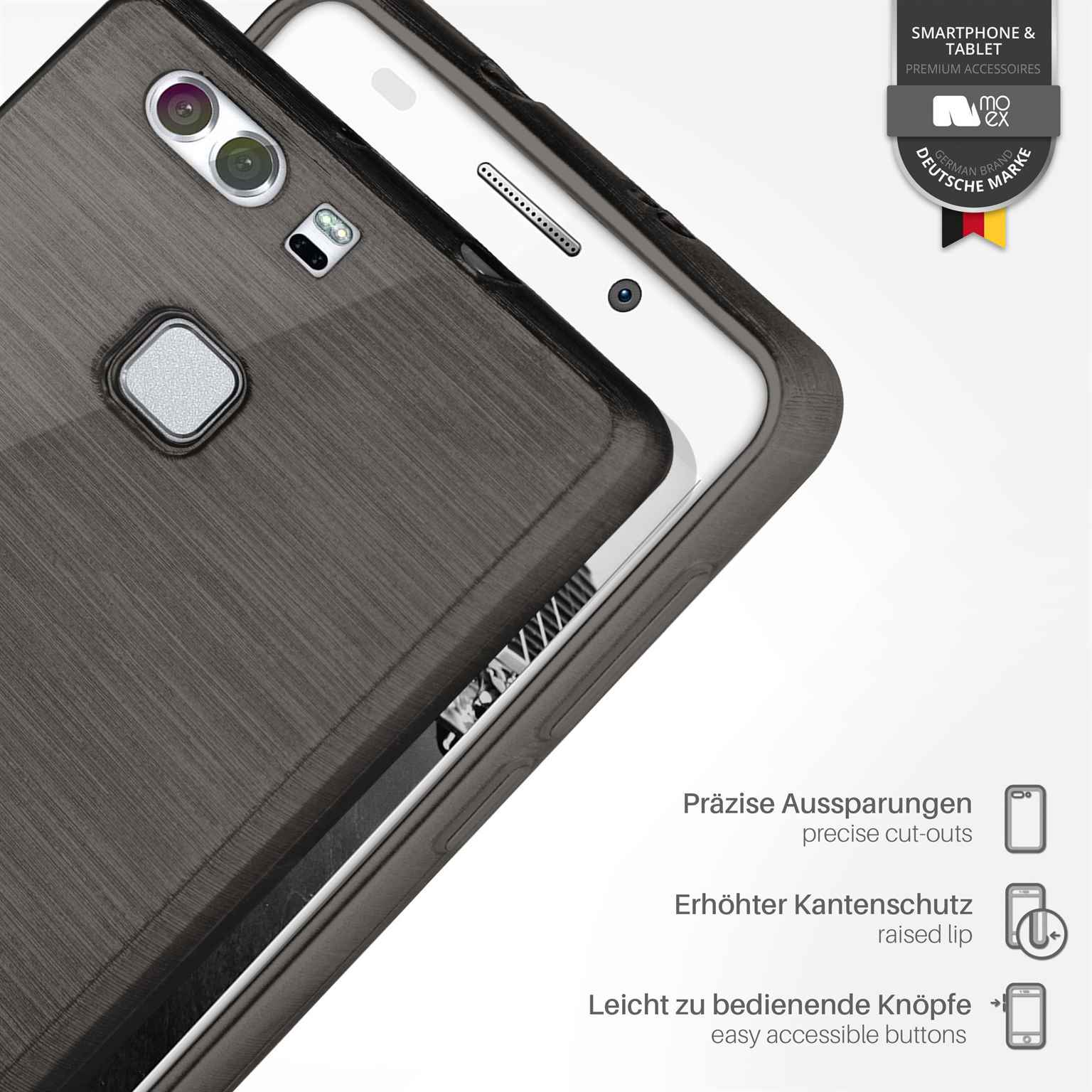 moex Brushed Case für Huawei P9 – Silikon Handyhülle, Backcover in Aluminium Optik – Weiteres Produktbild 2