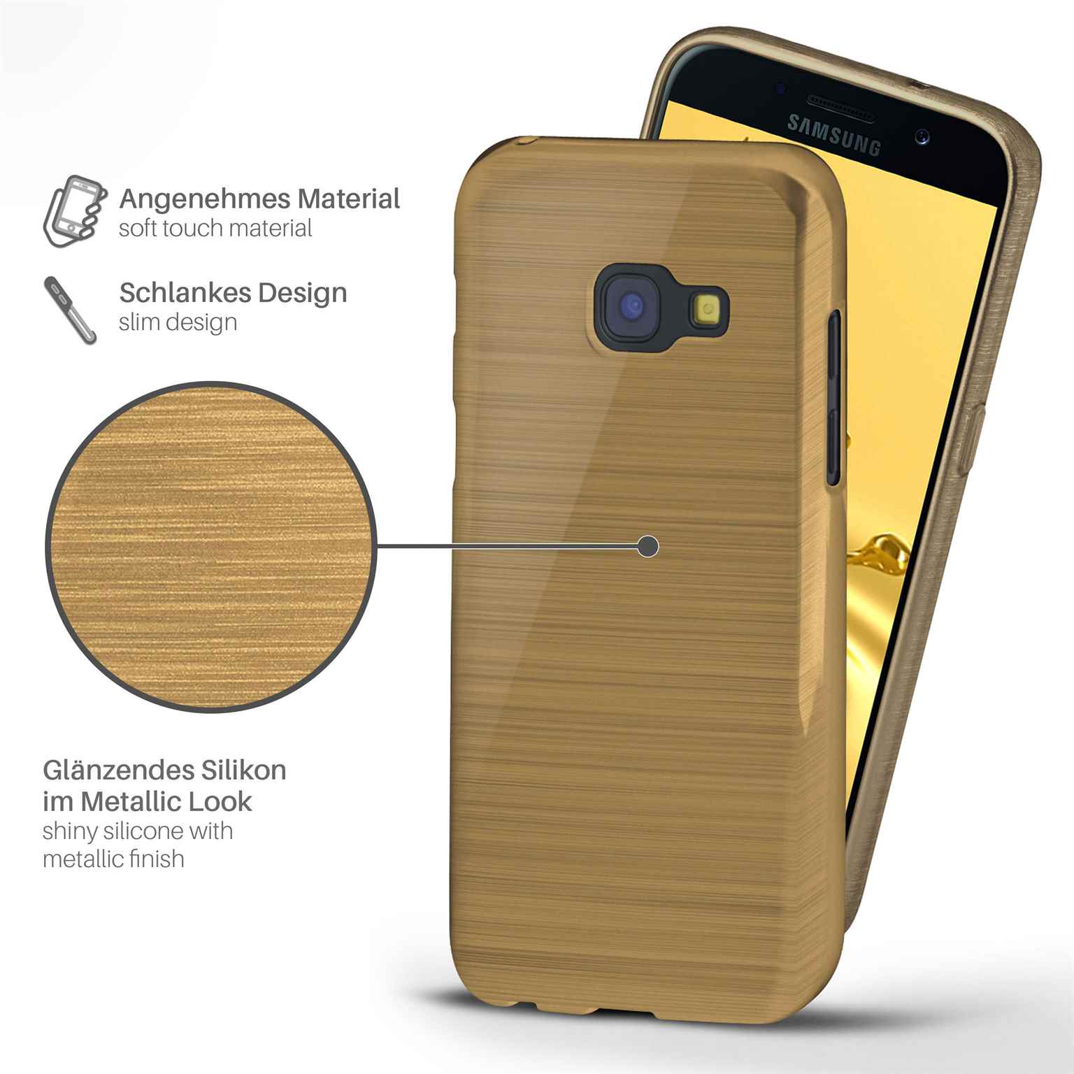 moex Brushed Case für Samsung Galaxy A3 (2017) – Silikon Handyhülle, Backcover in Aluminium Optik – Weiteres Produktbild 1