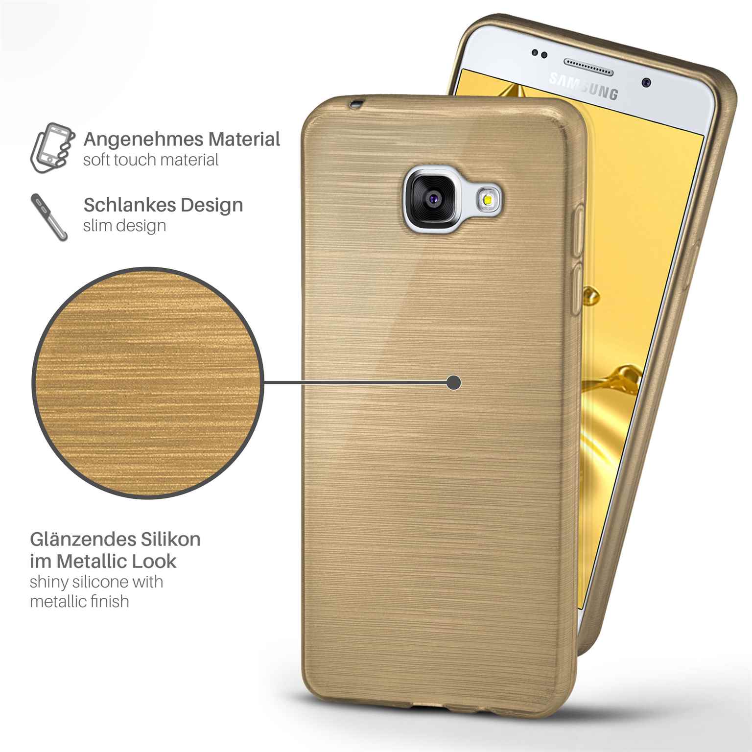 moex Brushed Case für Samsung Galaxy A5 (2016) – Silikon Handyhülle, Backcover in Aluminium Optik – Weiteres Produktbild 1