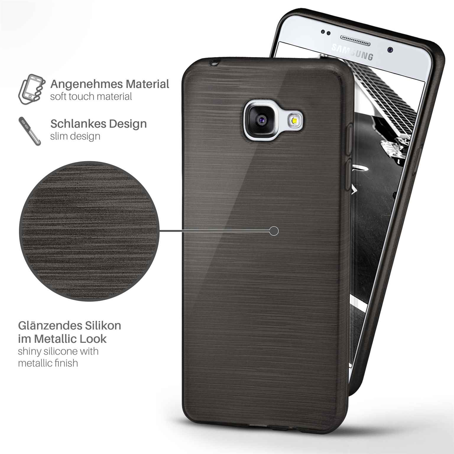 moex Brushed Case für Samsung Galaxy A5 (2016) – Silikon Handyhülle, Backcover in Aluminium Optik – Weiteres Produktbild 1