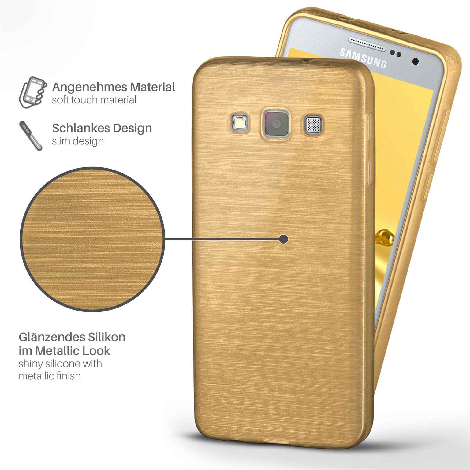 moex Brushed Case für Samsung Galaxy A7 (2015) – Silikon Handyhülle, Backcover in Aluminium Optik – Weiteres Produktbild 2
