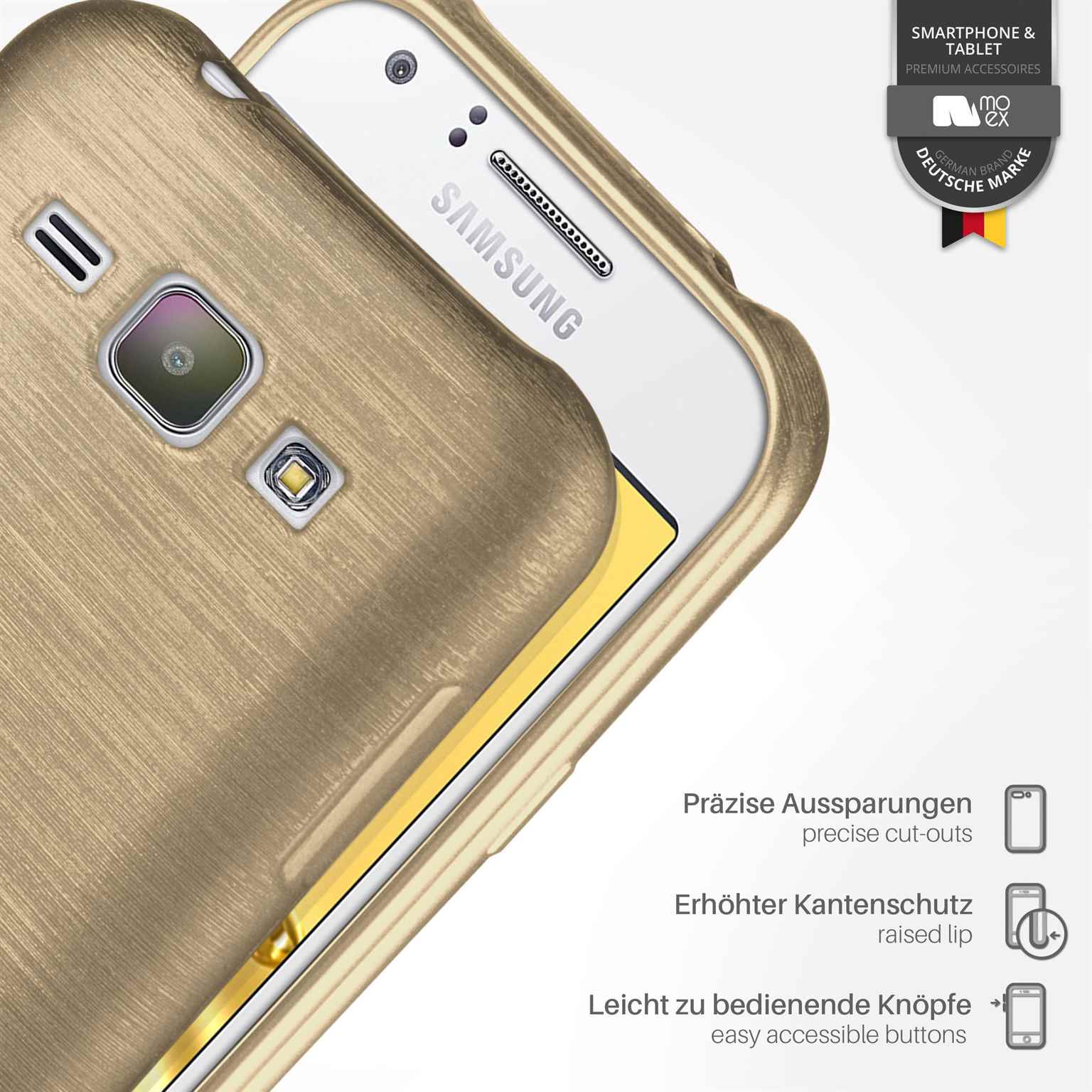 moex Brushed Case für Samsung Galaxy J1 (2015) – Silikon Handyhülle, Backcover in Aluminium Optik – Weiteres Produktbild 3