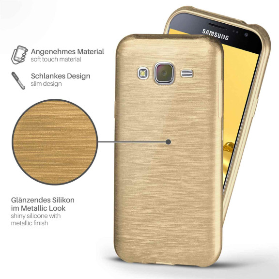 moex Brushed Case für Samsung Galaxy J3 (2016) – Silikon Handyhülle, Backcover in Aluminium Optik – Weiteres Produktbild 2