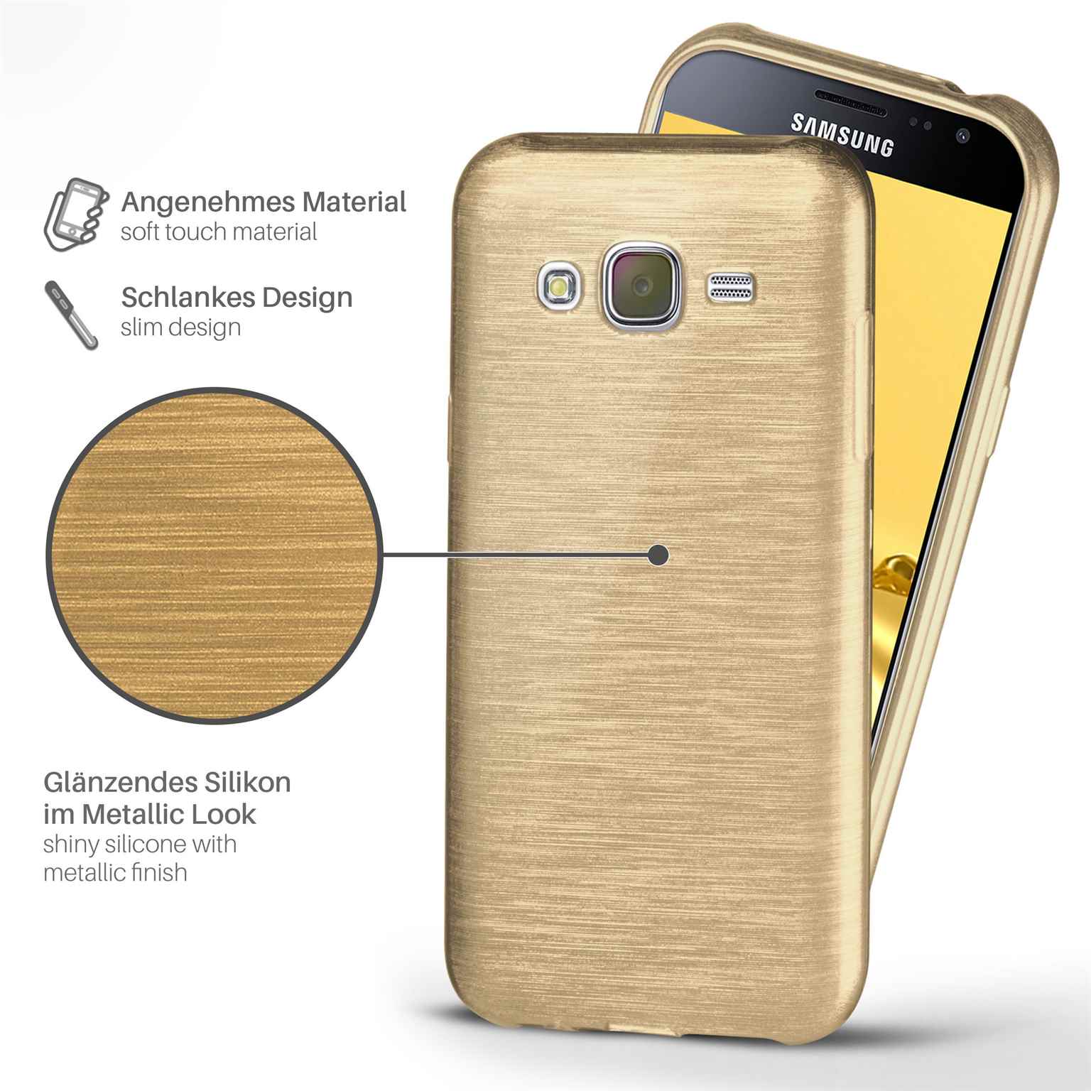 moex Brushed Case für Samsung Galaxy J3 (2016) – Silikon Handyhülle, Backcover in Aluminium Optik – Weiteres Produktbild 1