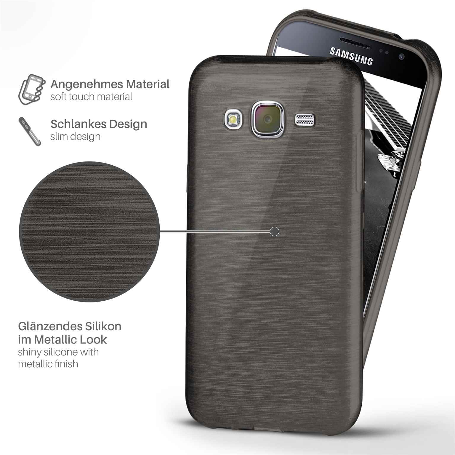 moex Brushed Case für Samsung Galaxy J3 (2016) – Silikon Handyhülle, Backcover in Aluminium Optik – Weiteres Produktbild 1