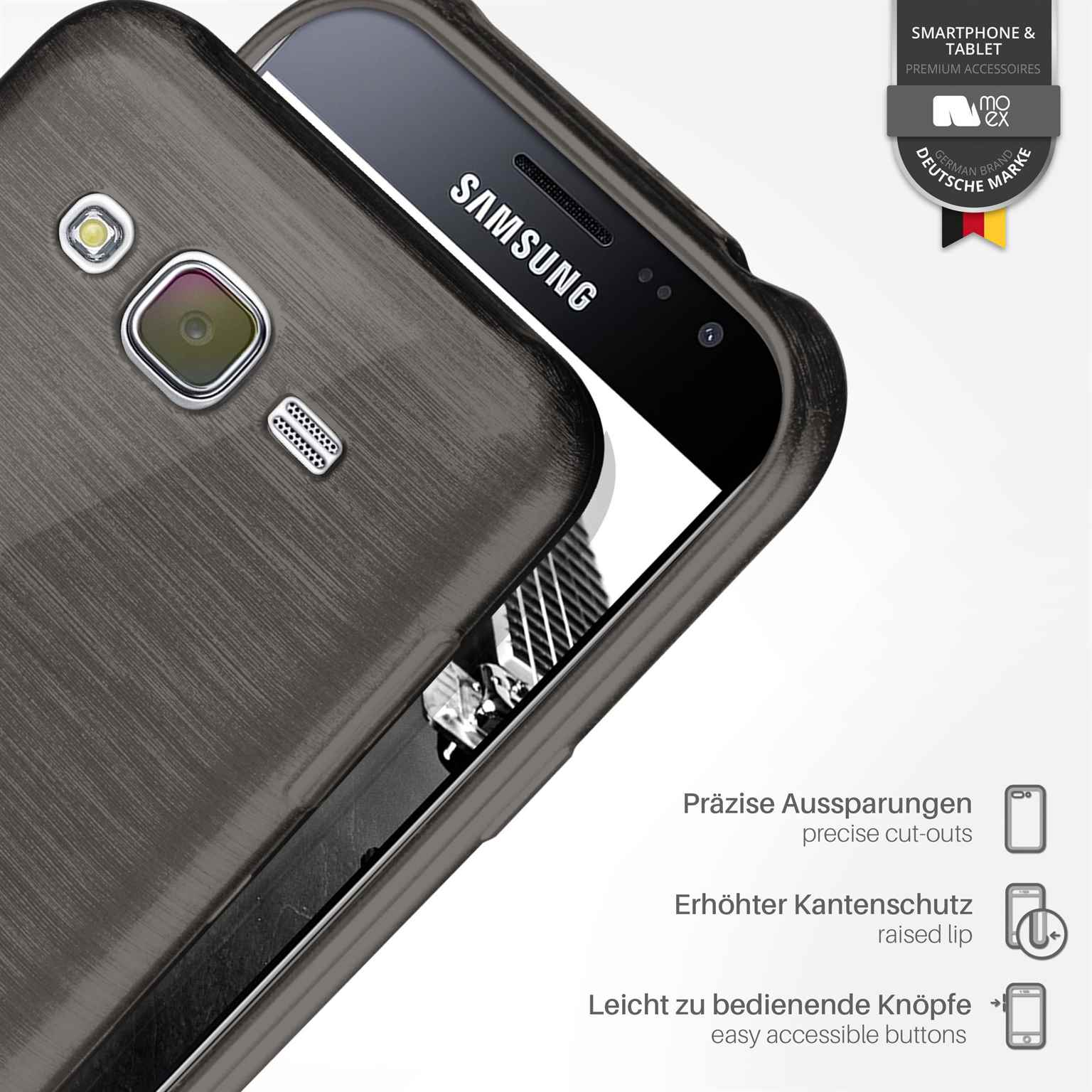 moex Brushed Case für Samsung Galaxy J3 (2016) – Silikon Handyhülle, Backcover in Aluminium Optik – Weiteres Produktbild 2