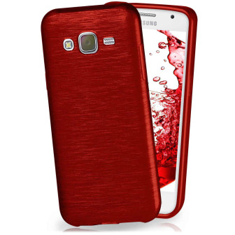moex moex Brushed Case für Samsung Galaxy J5 (2015) – Silikon Handyhülle, Backcover in Aluminium Optik – Crimson-Red