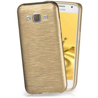 moex moex Brushed Case für Samsung Galaxy J5 (2015) – Silikon Handyhülle, Backcover in Aluminium Optik – Ivory-Gold