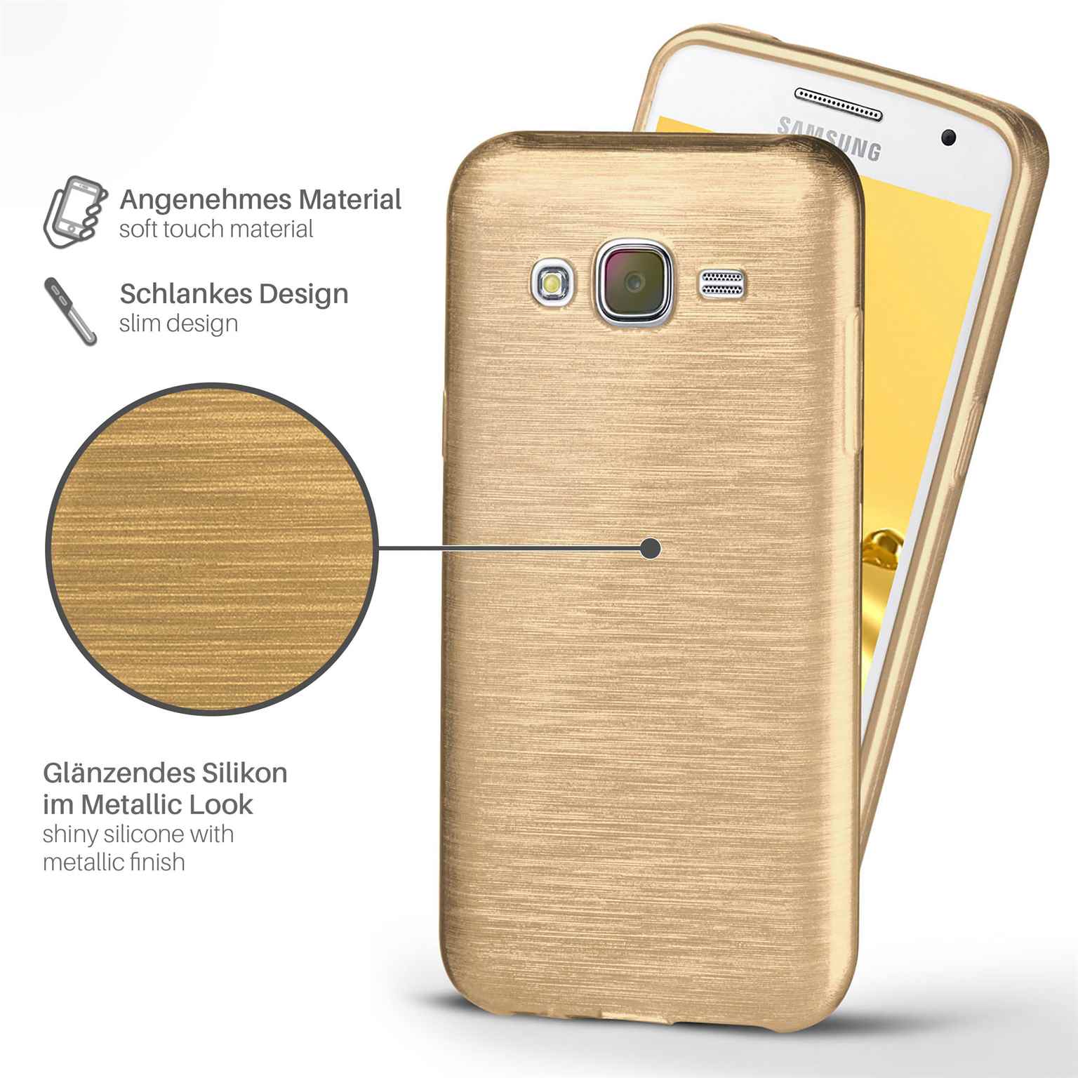 moex Brushed Case für Samsung Galaxy J5 (2015) – Silikon Handyhülle, Backcover in Aluminium Optik – Weiteres Produktbild 2