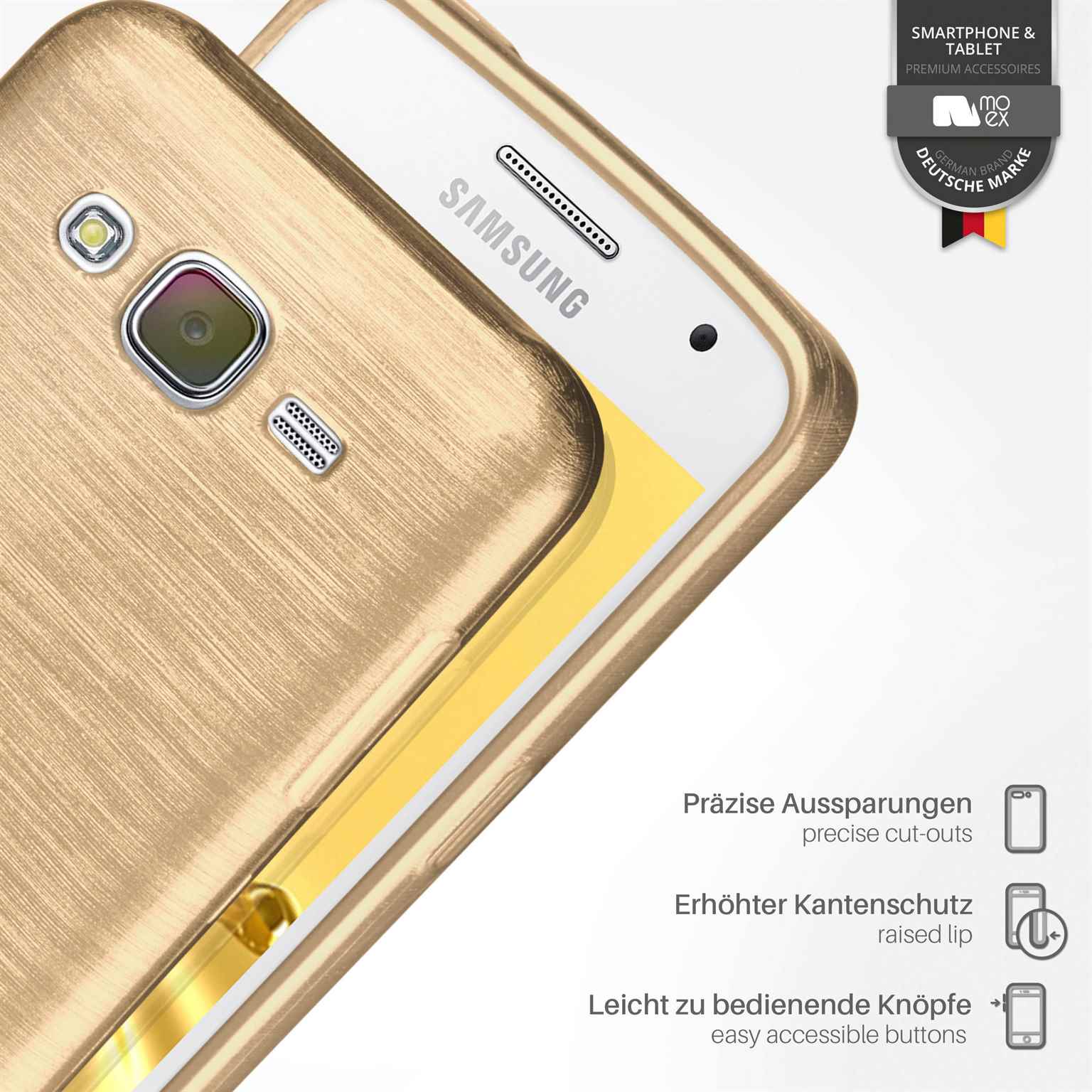 moex Brushed Case für Samsung Galaxy J5 (2015) – Silikon Handyhülle, Backcover in Aluminium Optik – Weiteres Produktbild 3