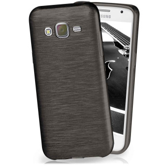 moex moex Brushed Case für Samsung Galaxy J5 (2015) – Silikon Handyhülle, Backcover in Aluminium Optik – Onyx-Black