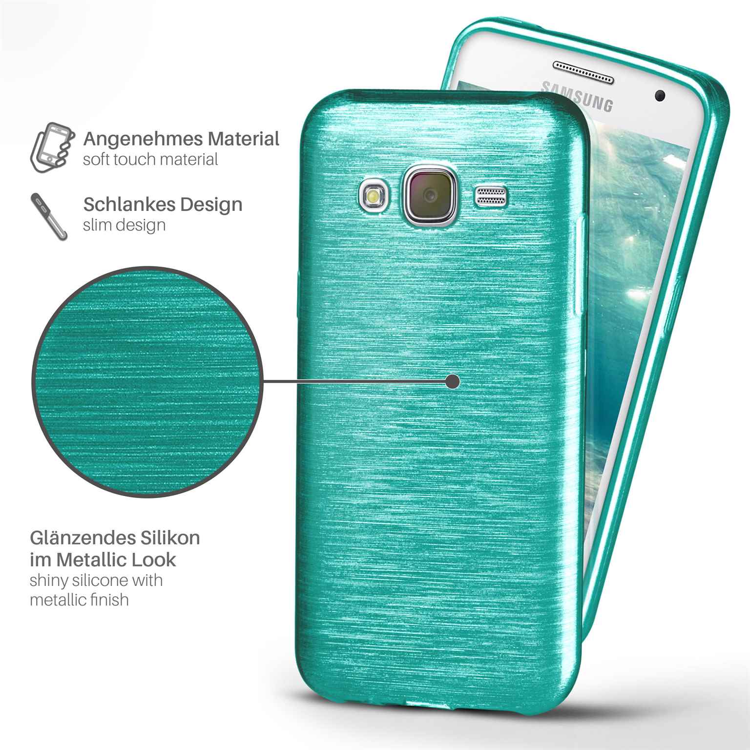 moex Brushed Case für Samsung Galaxy J5 (2015) – Silikon Handyhülle, Backcover in Aluminium Optik – Weiteres Produktbild 2