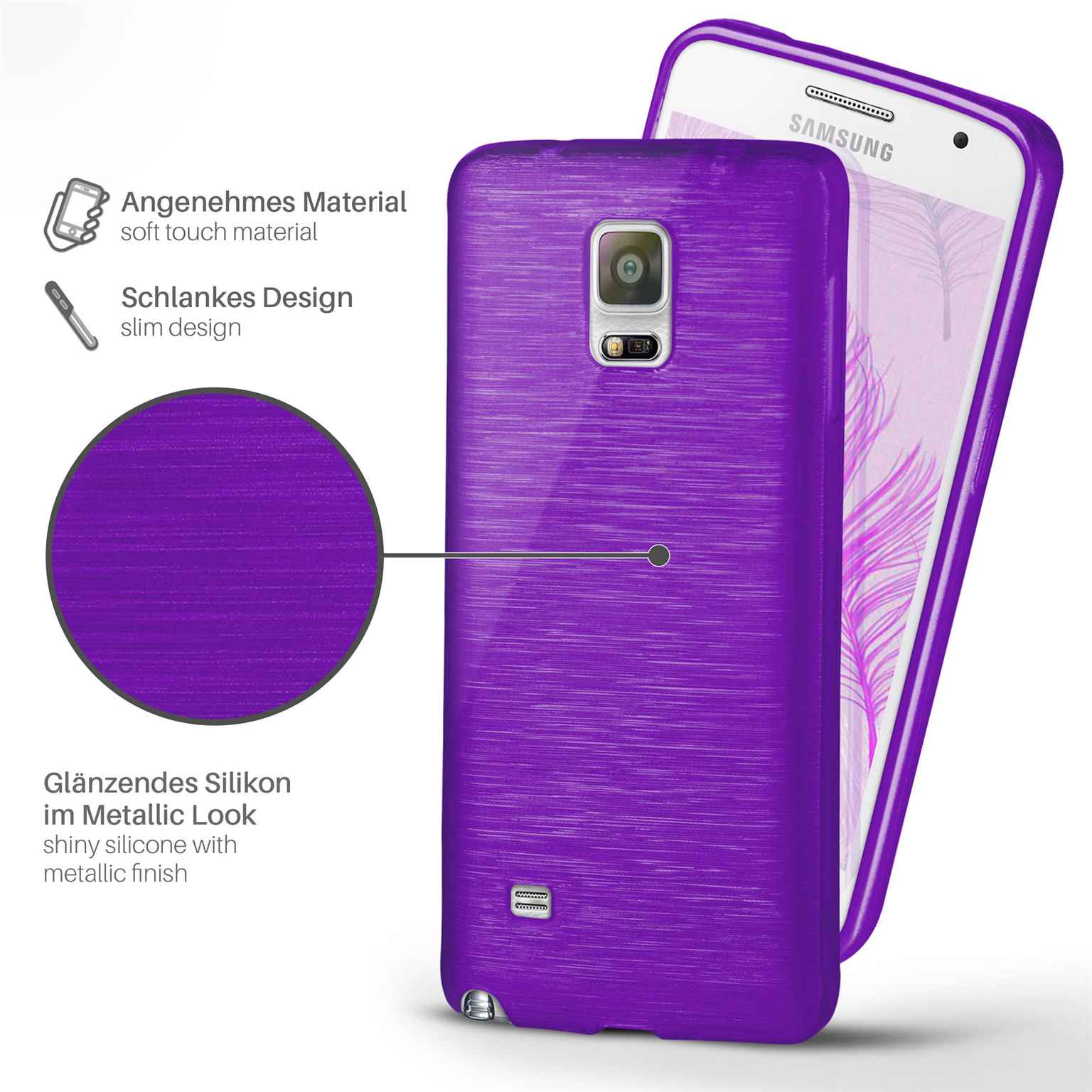 moex Brushed Case für Samsung Galaxy Note 4 – Silikon Handyhülle, Backcover in Aluminium Optik – Weiteres Produktbild 1