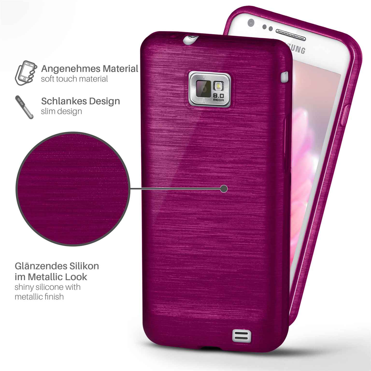 moex Brushed Case für Samsung Galaxy S2 Plus – Silikon Handyhülle, Backcover in Aluminium Optik – Weiteres Produktbild 1
