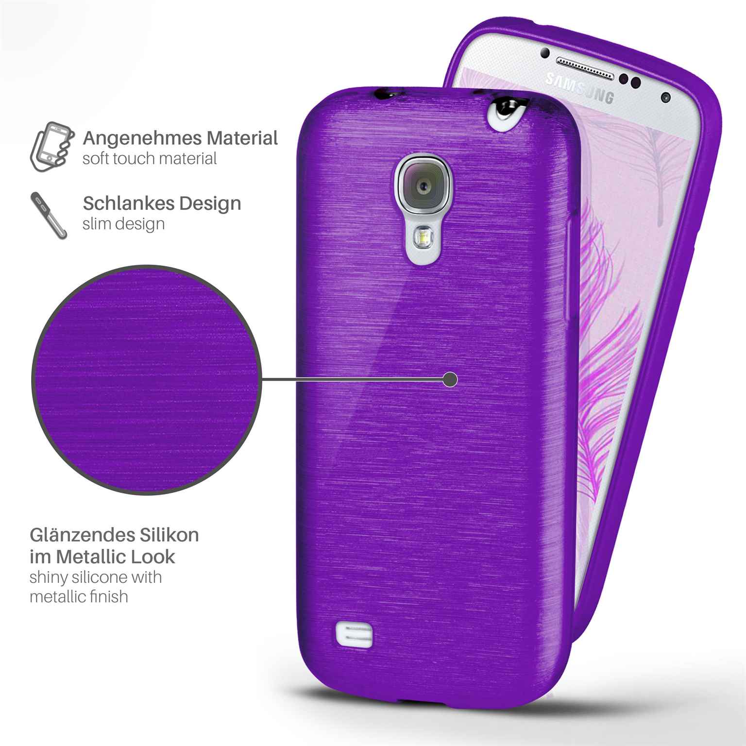 moex Brushed Case für Samsung Galaxy S4 Mini – Silikon Handyhülle, Backcover in Aluminium Optik – Weiteres Produktbild 1