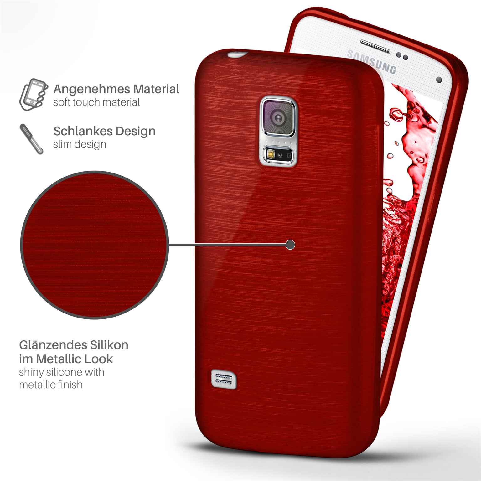 moex Brushed Case für Samsung Galaxy S5 Mini – Silikon Handyhülle, Backcover in Aluminium Optik – Weiteres Produktbild 1