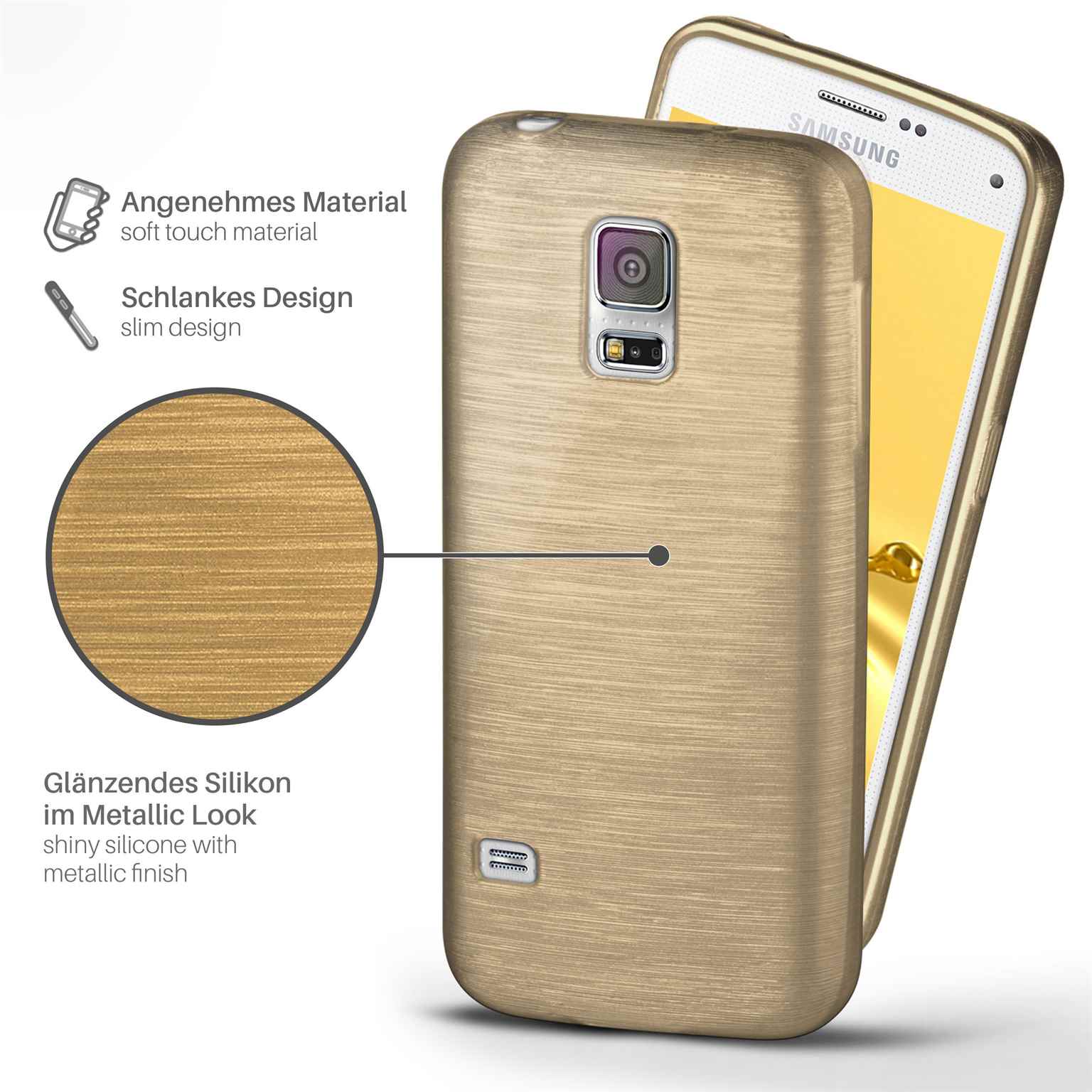 moex Brushed Case für Samsung Galaxy S5 Mini – Silikon Handyhülle, Backcover in Aluminium Optik – Weiteres Produktbild 1