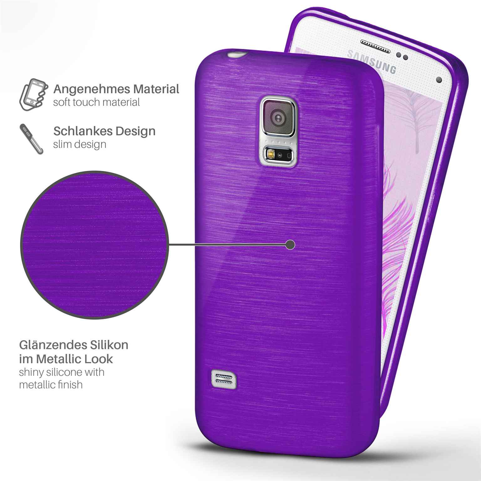 moex Brushed Case für Samsung Galaxy S5 Mini – Silikon Handyhülle, Backcover in Aluminium Optik – Weiteres Produktbild 1