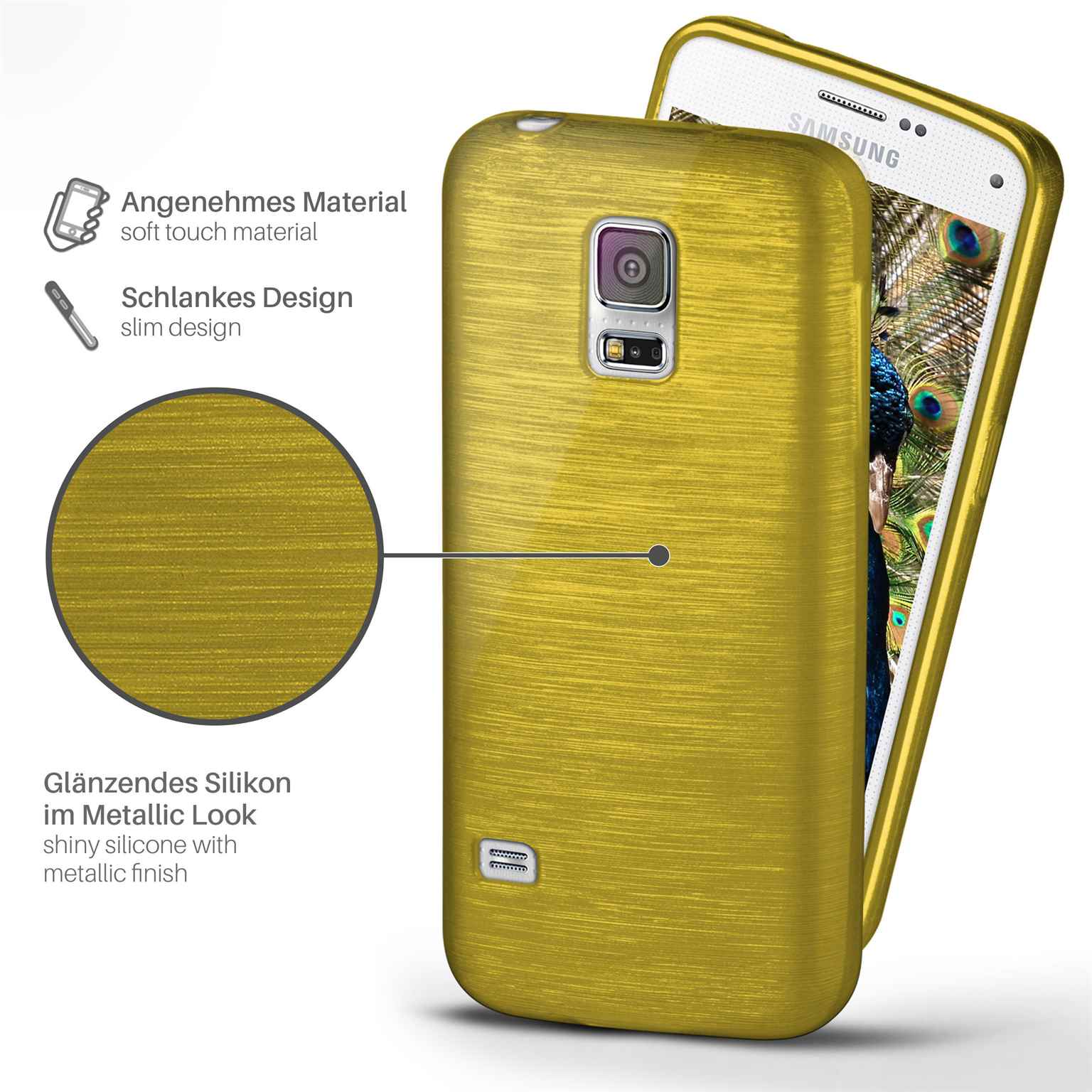 moex Brushed Case für Samsung Galaxy S5 Mini – Silikon Handyhülle, Backcover in Aluminium Optik – Weiteres Produktbild 1