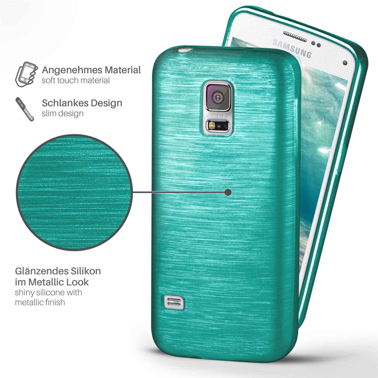 moex Brushed Case für Samsung Galaxy S5 Neo – Silikon Handyhülle, Backcover in Aluminium Optik – Weiteres Produktbild 2