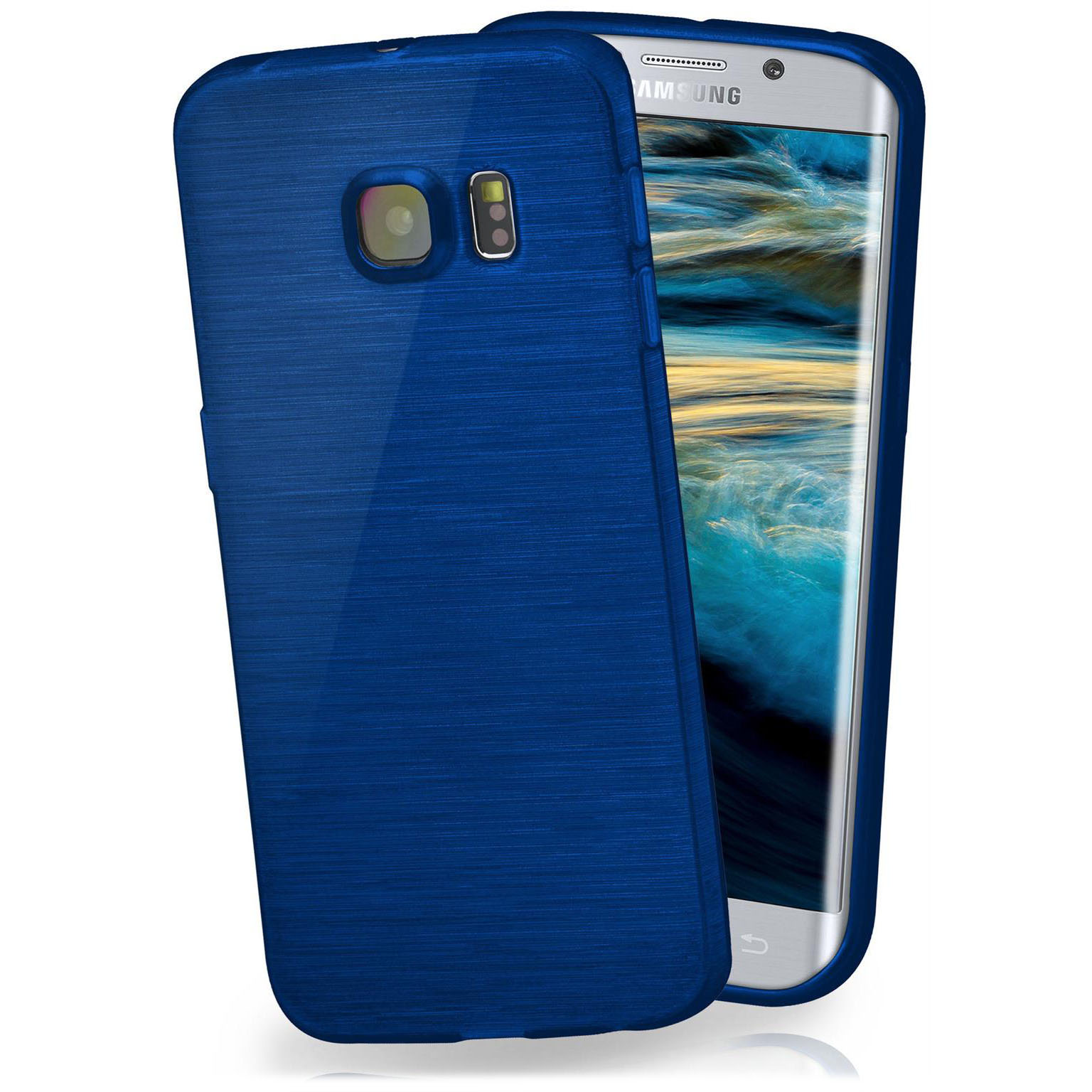 moex Brushed Case für Samsung Galaxy S6 Edge – Silikon Handyhülle, Backcover in Aluminium Optik – Navy-Blue