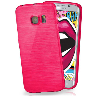 moex Brushed Case für Samsung Galaxy S6 Edge – Silikon Handyhülle, Backcover in Aluminium Optik – Magenta-Pink