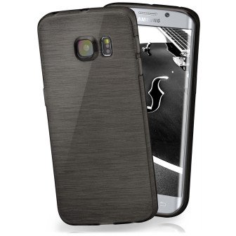 moex Brushed Case für Samsung Galaxy S6 Edge – Silikon Handyhülle, Backcover in Aluminium Optik – Onyx-Black