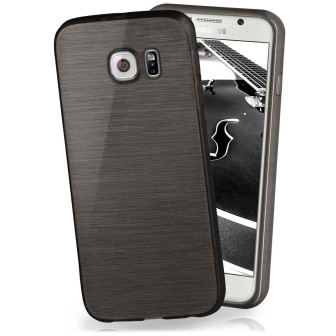 moex moex Brushed Case für Samsung Galaxy S6 – Silikon Handyhülle, Backcover in Aluminium Optik – Onyx-Black