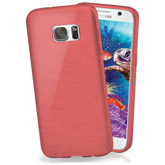 moex moex Brushed Case für Samsung Galaxy S7 – Silikon Handyhülle, Backcover in Aluminium Optik – Coral-Red