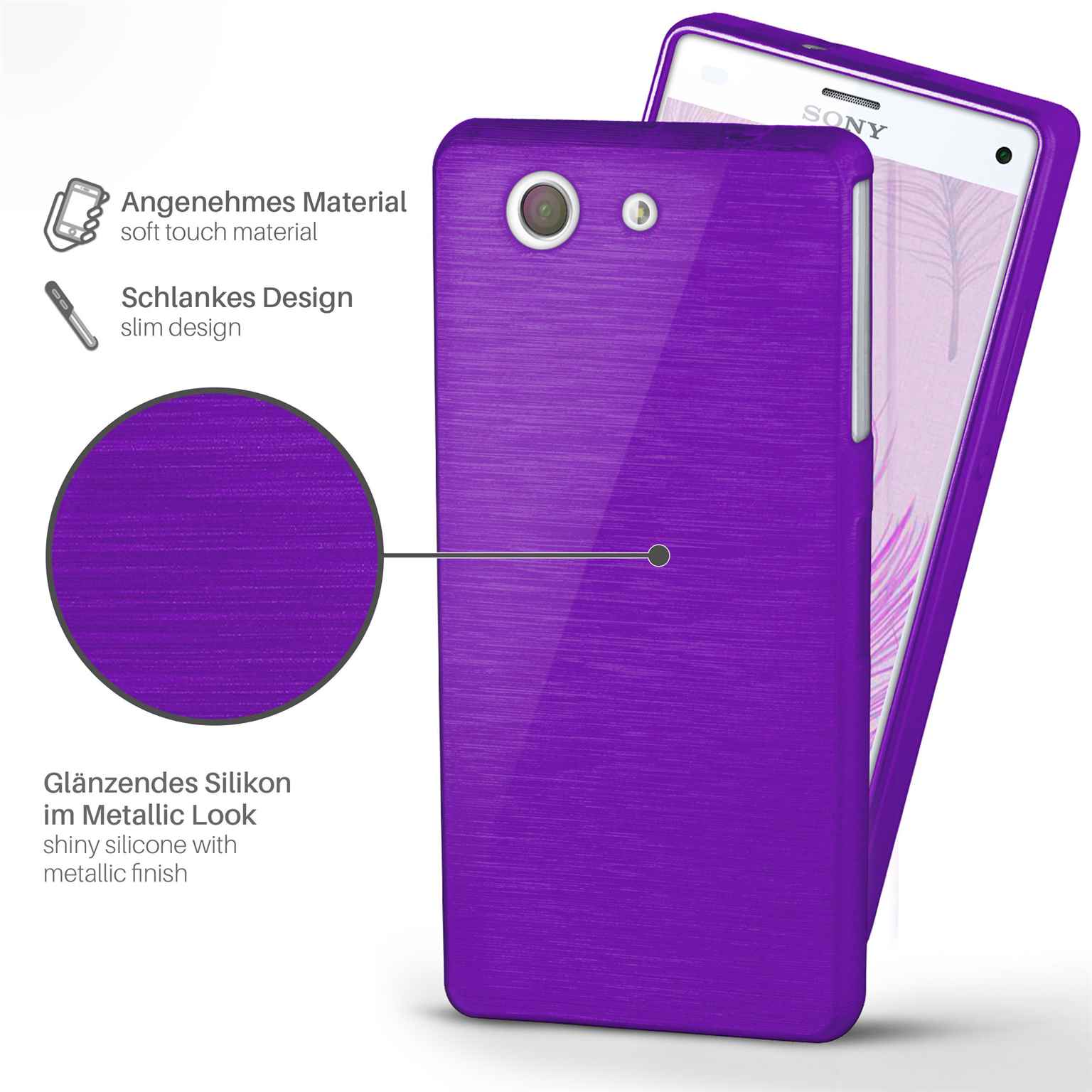 moex Brushed Case für Sony Xperia Z3 Compact – Silikon Handyhülle, Backcover in Aluminium Optik – Weiteres Produktbild 1