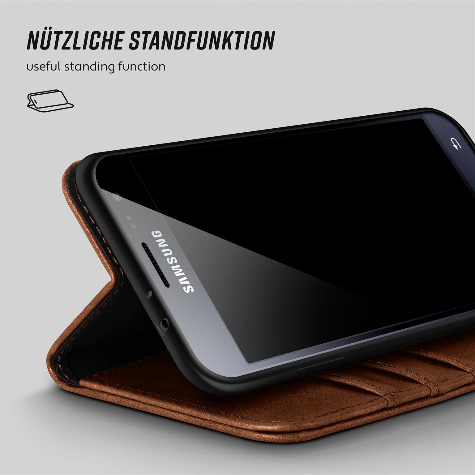moex Casual Case Samsung Galaxy J3 (2016) Hülle klappbar Leder Optik – Weiteres Produktbild 3