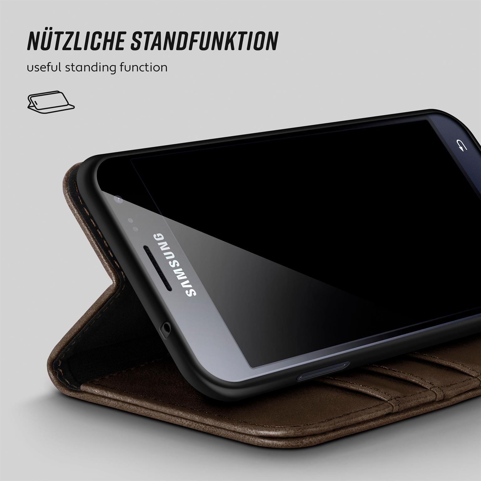 moex Casual Case Samsung Galaxy J3 (2016) Hülle klappbar Leder Optik – Weiteres Produktbild 3