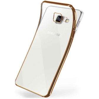 moex Chrome Case für Samsung Galaxy A5 (2016) – Handy Bumper mit Chrom Rand – Transparente Hülle – Gold