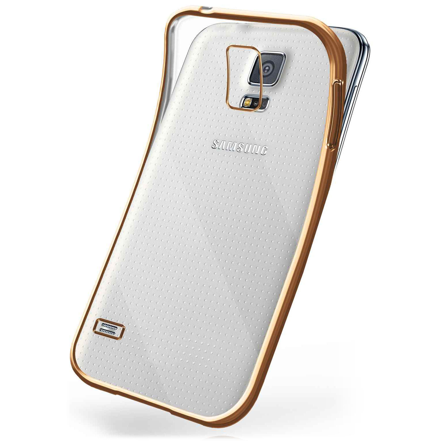 moex Chrome Case für Samsung Galaxy S5 – Handy Bumper mit Chrom Rand – Transparente Hülle – Gold