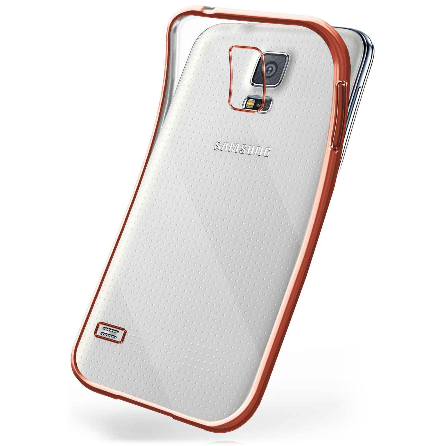 moex Chrome Case für Samsung Galaxy S5 Neo – Handy Bumper mit Chrom Rand – Transparente Hülle – Rose