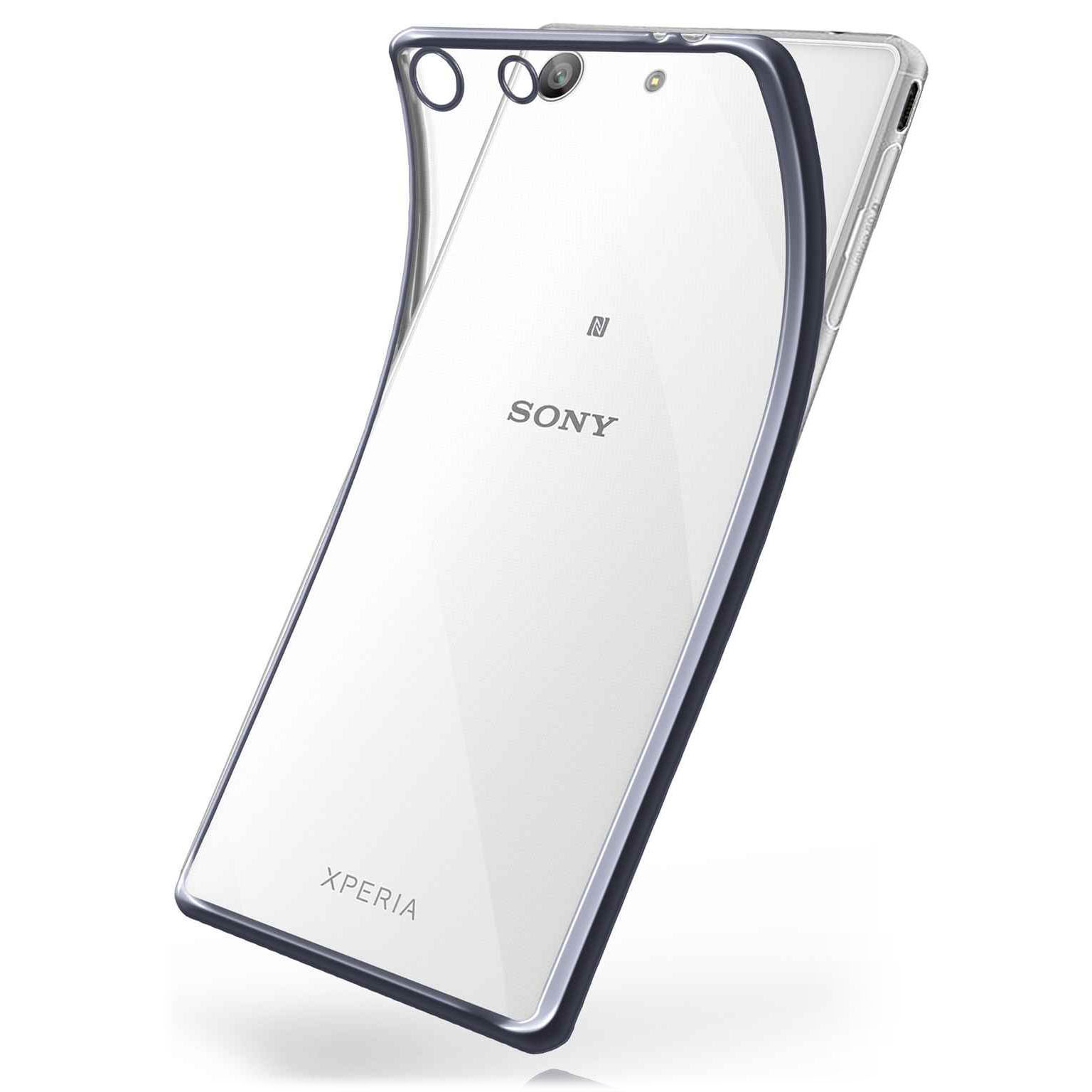 moex Chrome Case für Sony Xperia M5 – Handy Bumper mit Chrom Rand – Transparente Hülle – Anthracite-Black