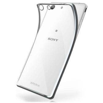 moex moex Chrome Case für Sony Xperia M5 – Handy Bumper mit Chrom Rand – Transparente Hülle – Platin-Silver