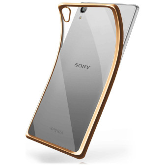 moex moex Chrome Case für Sony Xperia Z5 – Handy Bumper mit Chrom Rand – Transparente Hülle – Gold