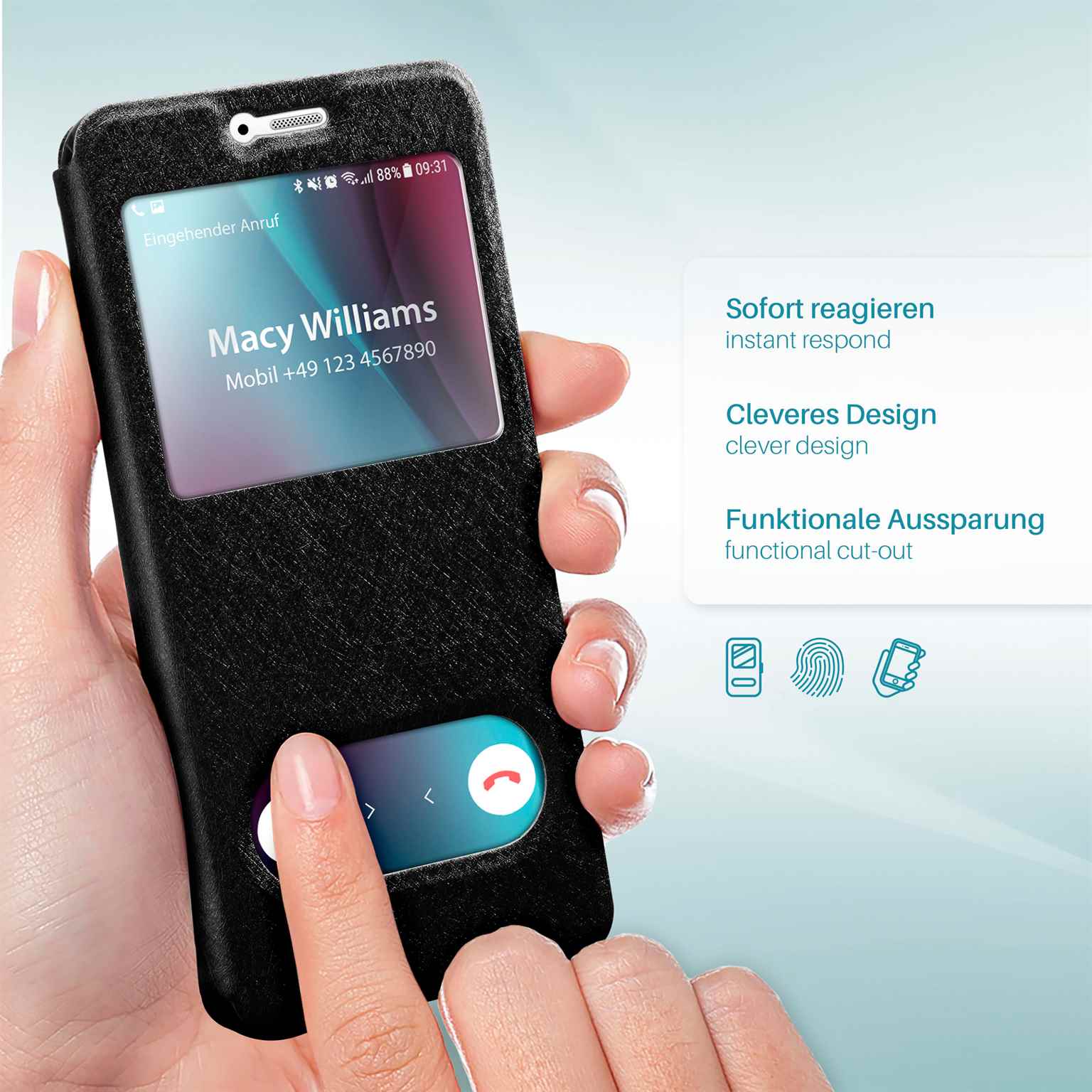 moex Comfort Case für Huawei Honor View 20 – Klapphülle mit Fenster, ultra dünnes Flip Case – Weiteres Produktbild 1