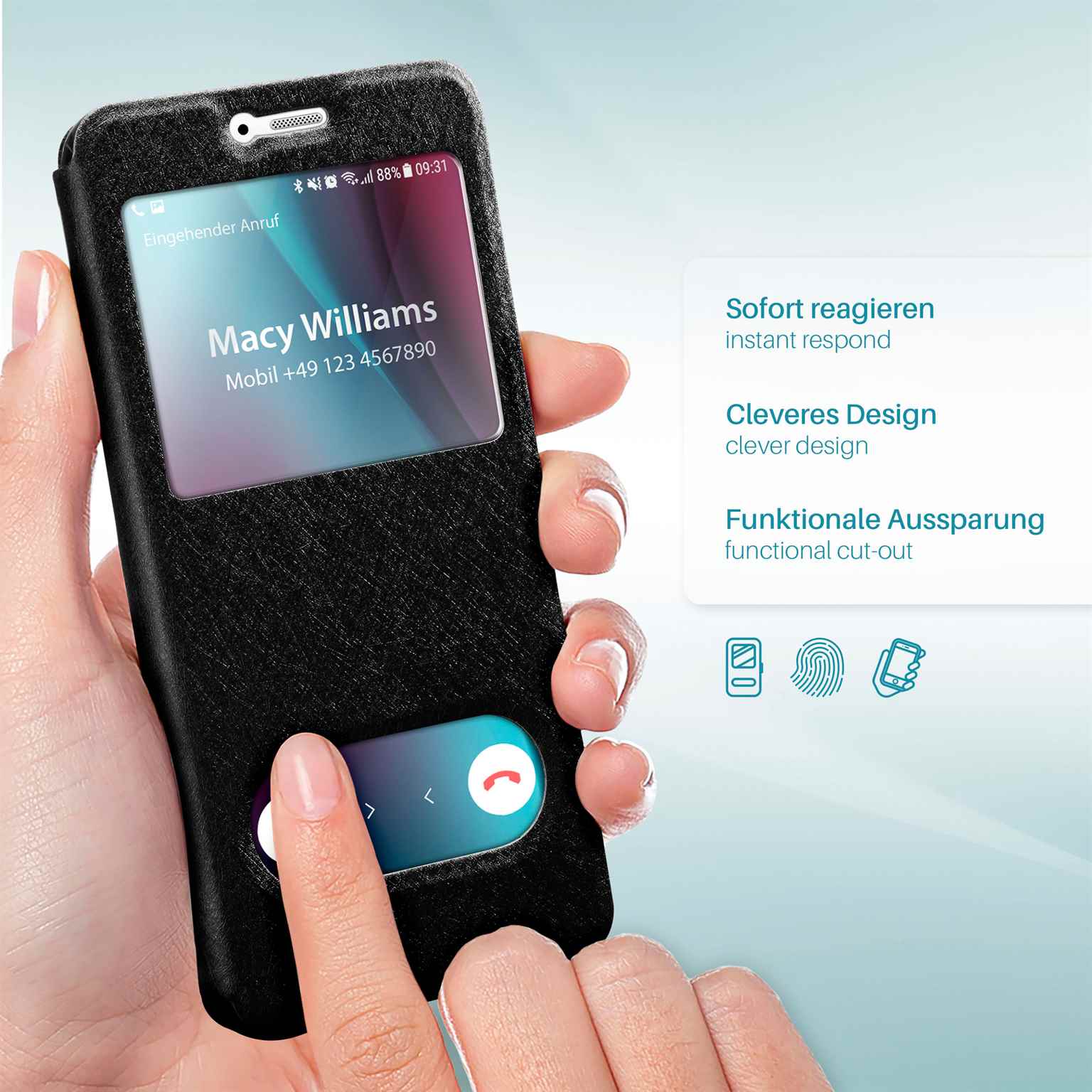 moex Comfort Case für Huawei P30 – Klapphülle mit Fenster, ultra dünnes Flip Case – Weiteres Produktbild 1